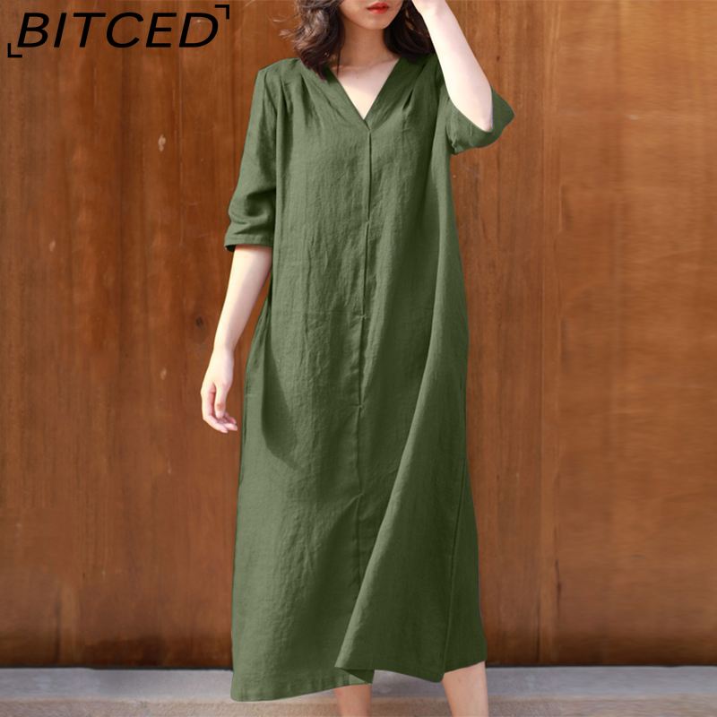 BITCED Moda Femei Vară Primăvară Imprimare în culori uni mâneci jumătăți decolteu cu talie înaltă Rochii casual