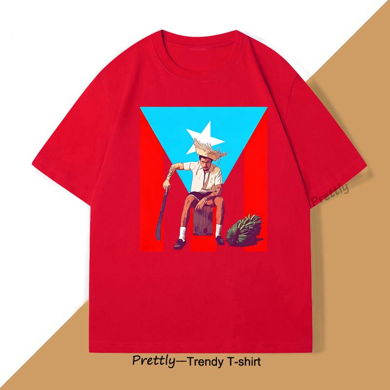 

Puerto Rico Flag Bad Bunny TShirt Mencasual Graphic Print T Shirt O Neck Shortsleeved Tops Summer Mans Cotton Tee Clothing S