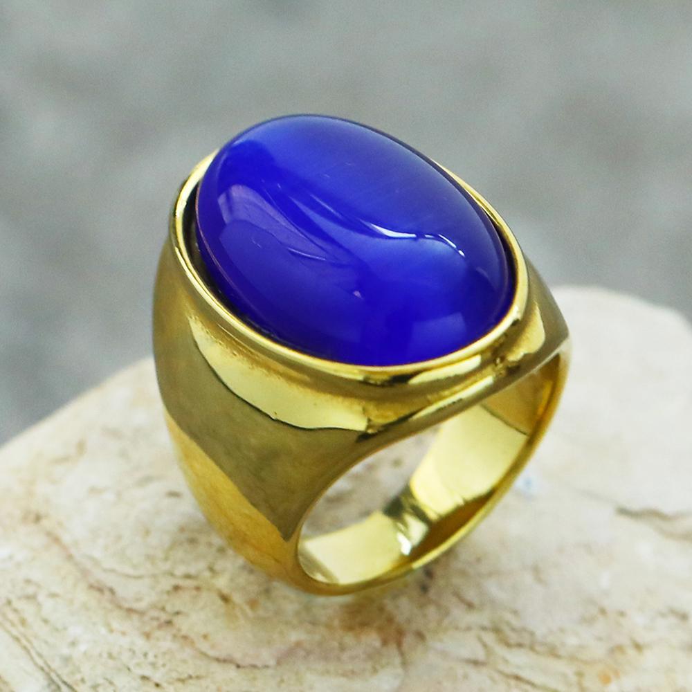 2025 Neuer Herrenring aus Edelstahl mit farbigem ovalem Edelstein Gothic Biker Hipster Schmuck für Männer Mann Geschenkidee