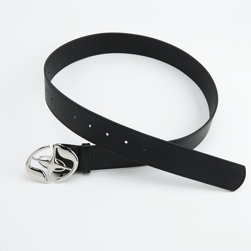 Buckle Smooth Waistband With Circular Center Cross Pattern Leather Imitation
