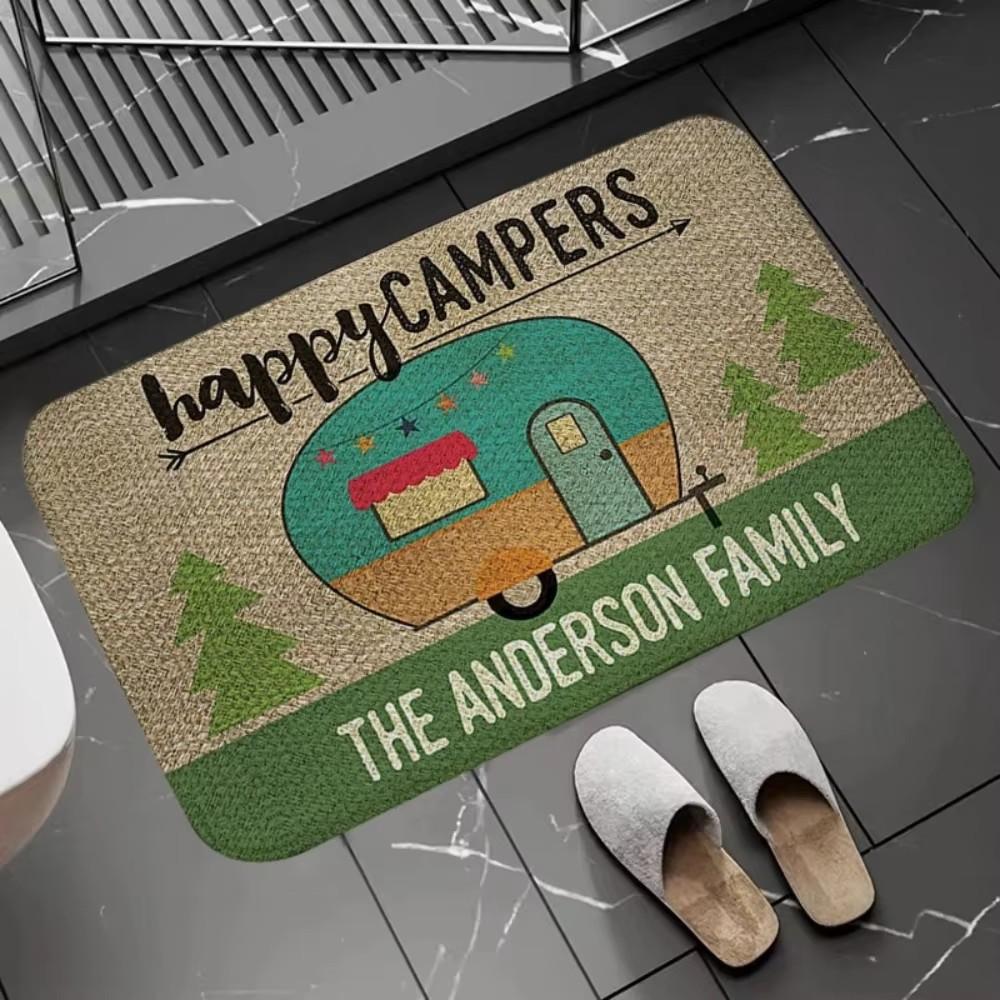 Joyful Camping Car Design Door Mat Cartoon Style NonSlip Entrance Rug for Living Room Bedroom Nursery Garden Balcony Sunroom