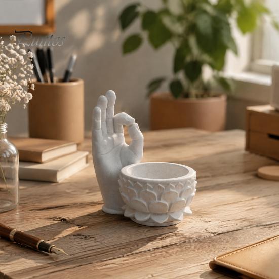 Buddha Hand Jewelry Tray 3D Printed OK Lotus Flower Pot, Zen Style Mini Planter, Entrance Hall Key Desktop Organizer for Succulents Jewelry, Creative