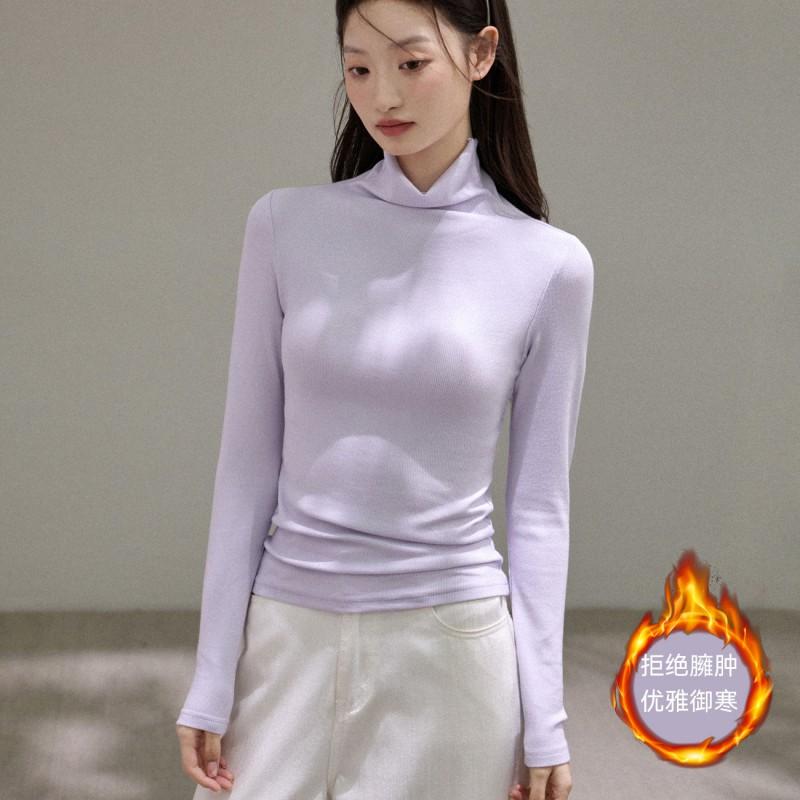 Womens High-Neck Long Sleeve T-Shirt With Brushed Modal Fabric Warm Soft Base Layer Winter