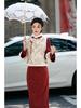 Two-Piece Retro Red Long Sleeve Qipao Vest Set - Slimming Autumn & Winter Women's Fashion