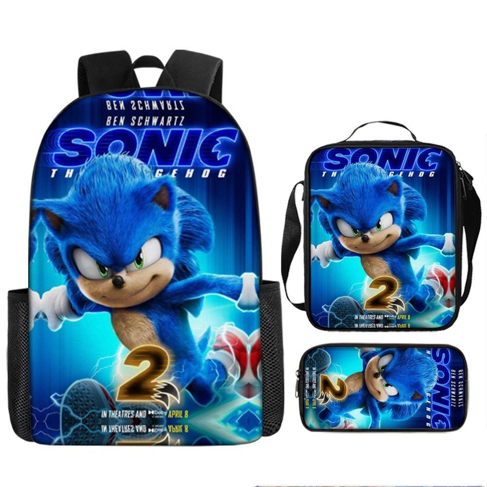 Sonic Elementary School Student Backpack 3-Piece Set Anime Cartoon Backpack Shoulder Bag Pen Bag
