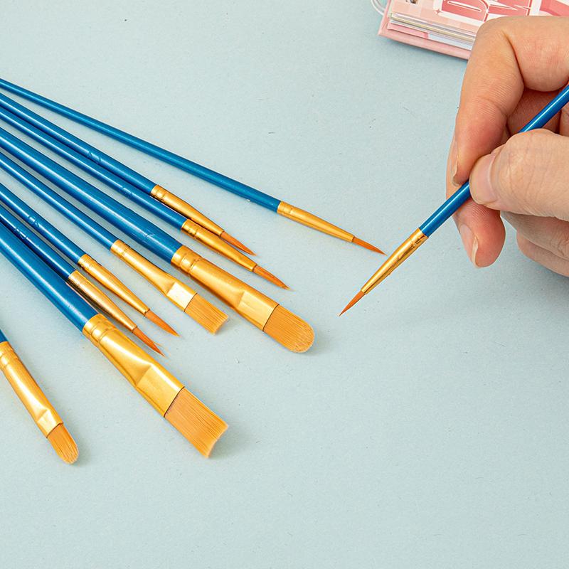 Zestaw 10 sztuk Wielofunkcyjny Pędzel do Akwareli Plastikowy Trzonek Artystyczne Malowanie Akwarela Gwasz Pędzel Olejny Włosie Nylonowe Haczyk Linia Pędzel Olejny