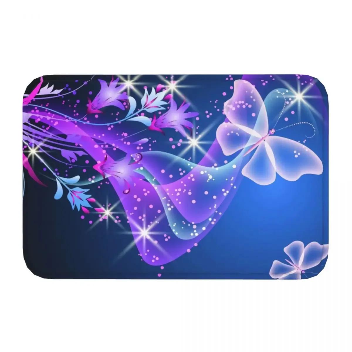 

Non-Slip Carpet Purple Butterfly Doormat Living Room Bath Mat Welcome Decor Rug 40cmx60cm