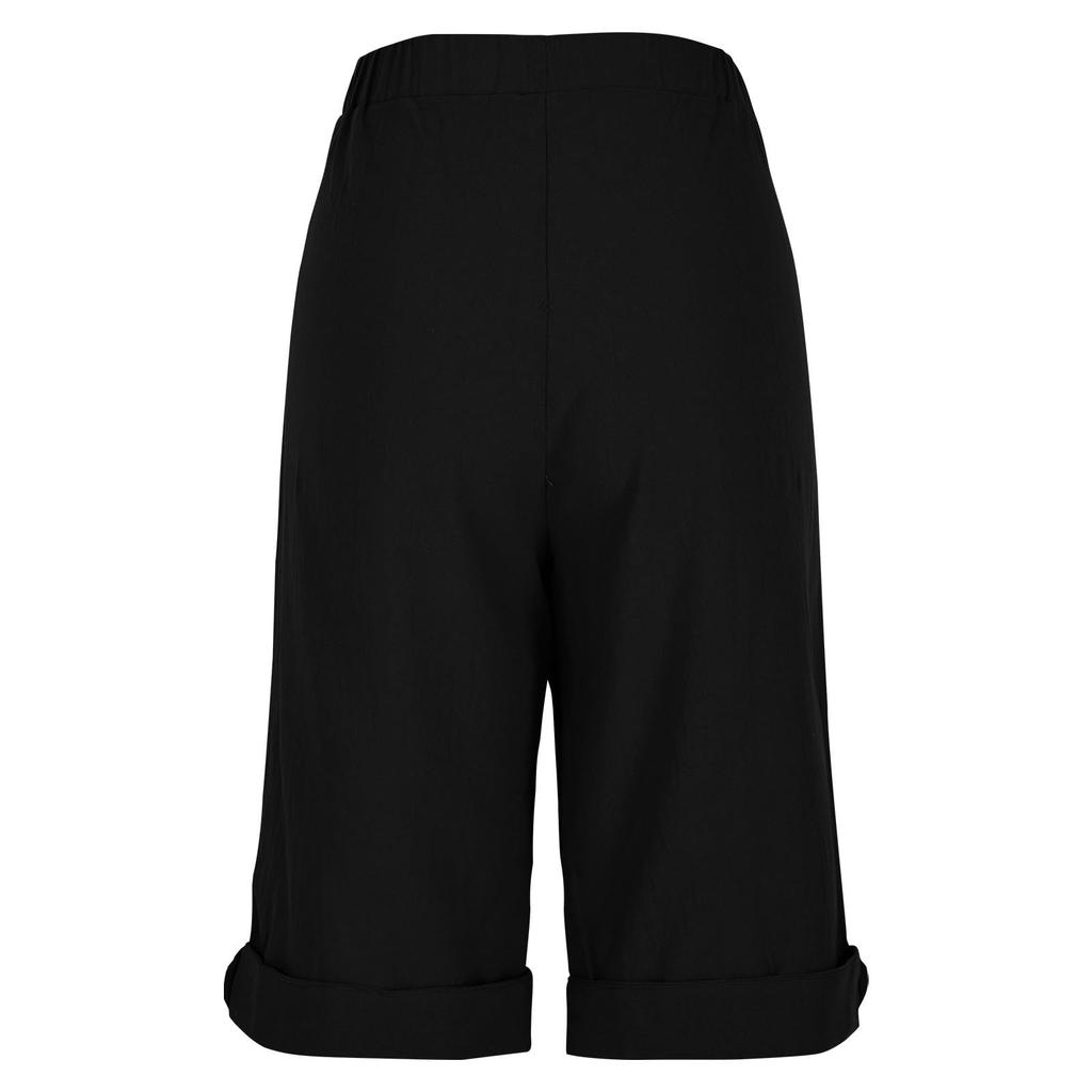 Women's Fashion  Color Pocket Five-Foot Loose Elastic Waist Cotton Linen Shorts