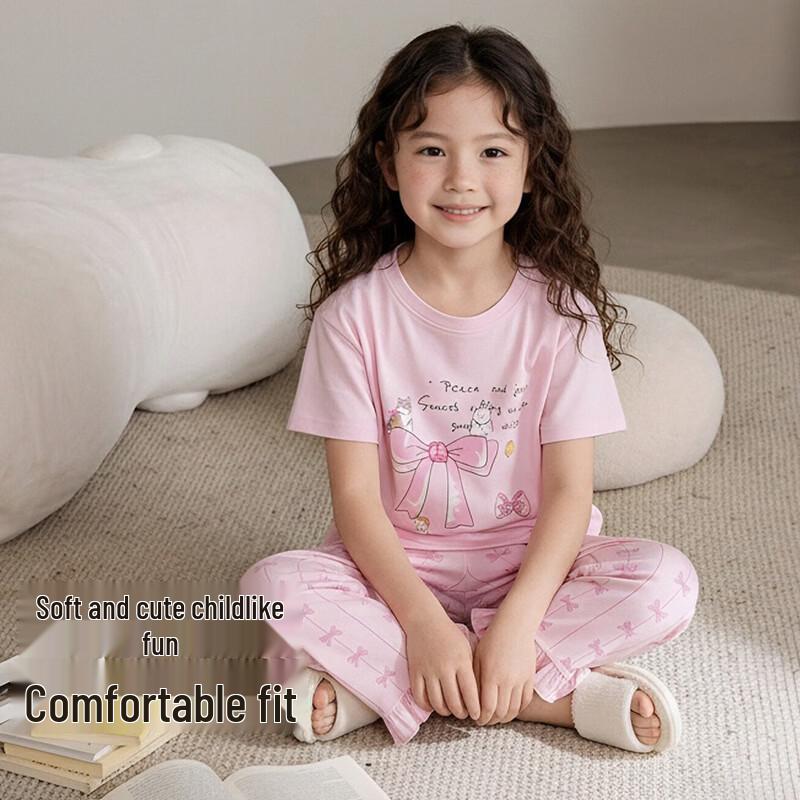 ZISEHY Girls  Breathable Cotton Long-Sleeve Pajama Set 140