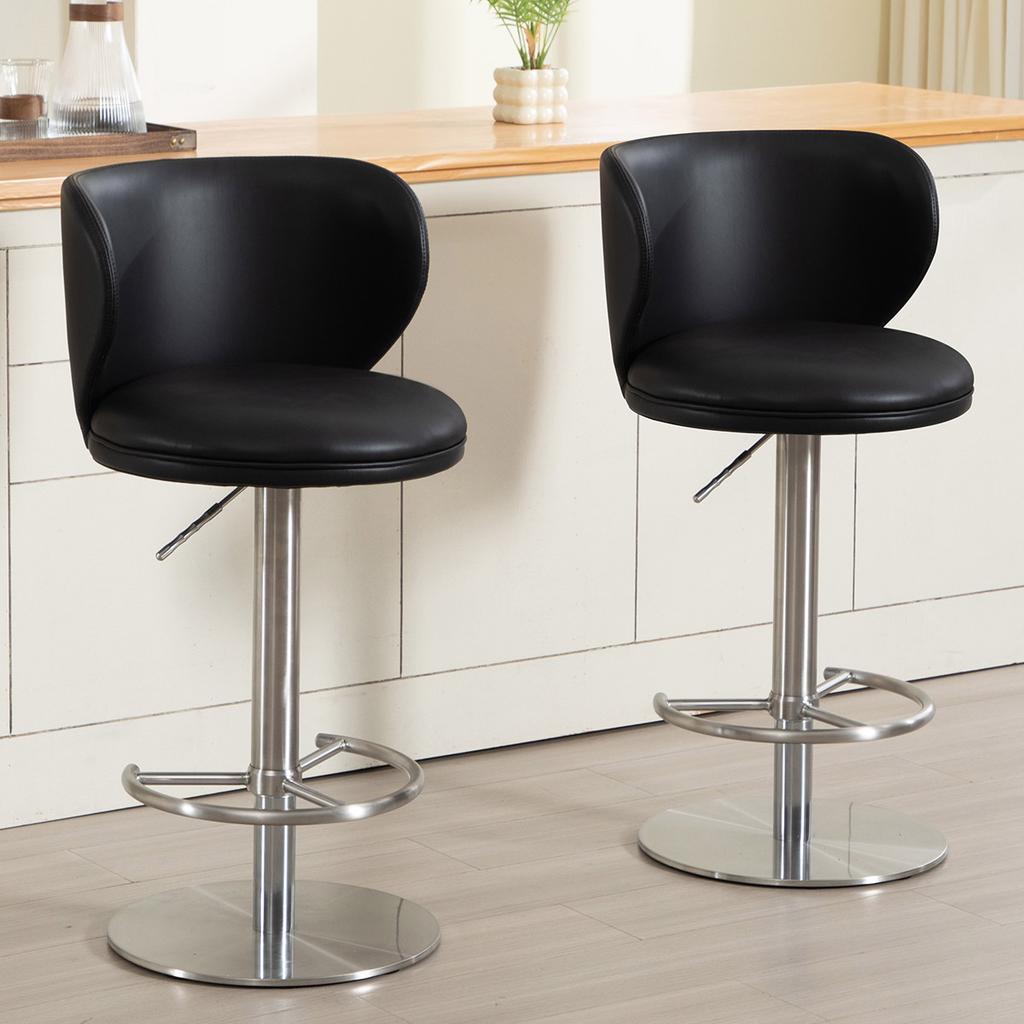 Black Titanium Stainless Steel Bar Stools,Grade Modern Leather Bar Chair with Backrest,Swivel Adjustable Height for Kitchen Counter and Dining Room