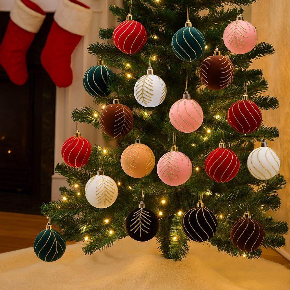 6cm Christmas Balls Set Flocking Xmas Tree Pendants Christmas Spheres Pendant  Party Favors