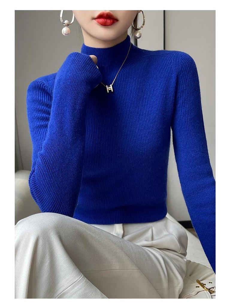 Women's Slim-Fit Semi-High Neck Long Sleeve Knitwear Pullover for Autumn and Winter