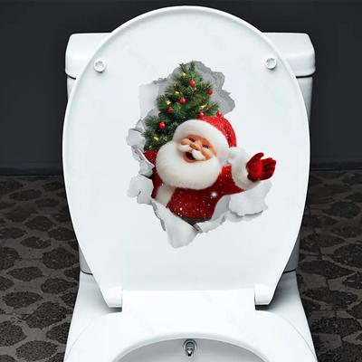 Cartoon Wall-breaking Santa Claus Christmas Tree Toilet Wall Stickers Bathroom Decorative Wall Stickers
