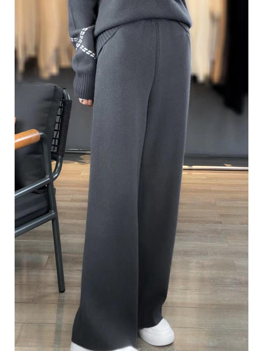 

Женские брюки из 100% шерсти с широкими штанинами и высокой талией на осень/зиму - Утепленные, теплые и свободного кроя XXXL (106 cm)