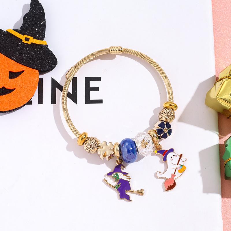Halloween Bracelet Witch Hat Ghost Charm Stainless Steel Bangle Best Friend Gift Jewelry For Women Girls