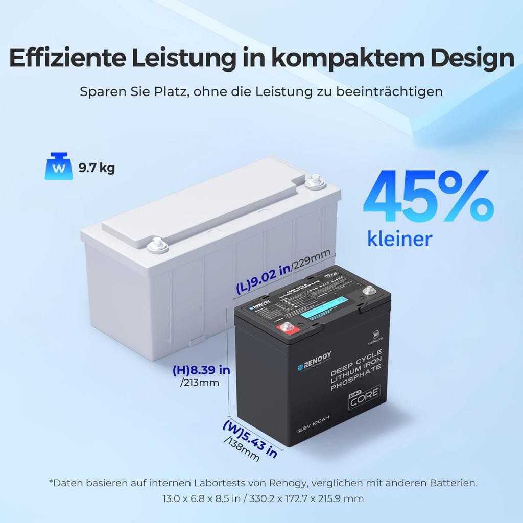 RENOGY 12V 100AH Lithium Iron Phosphate CORE Mini Lithium Iron Phosphate Heater with DuoHeat BMS Over 5000 PSE Ideal for and Emergency Series,