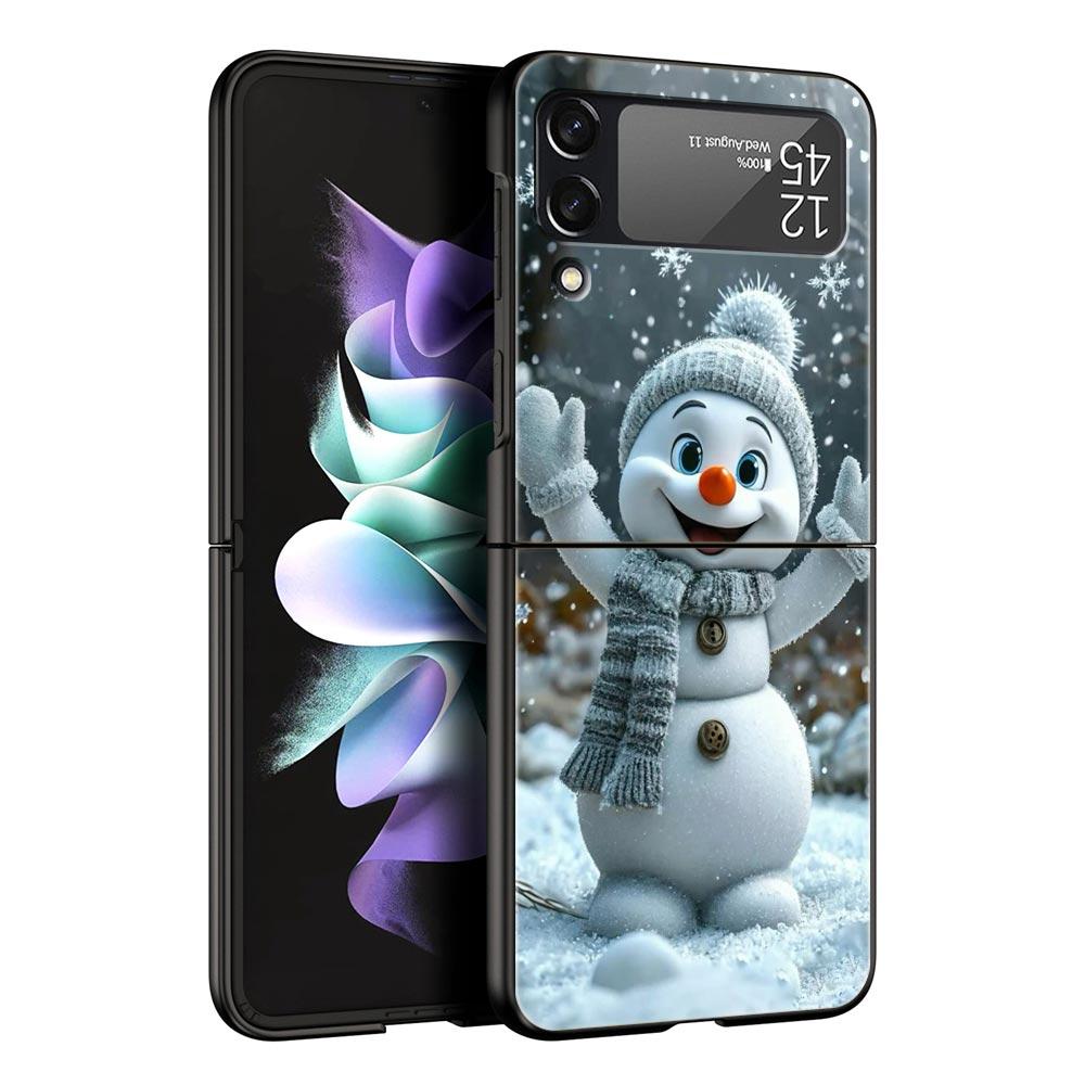 Christmas Snowman Hard PC Phone Case For Samsung Galaxy Z Flip 7 6 5 4 Black Cover For Galaxy Z Flip 3 Foldable Shell Fundas Bag