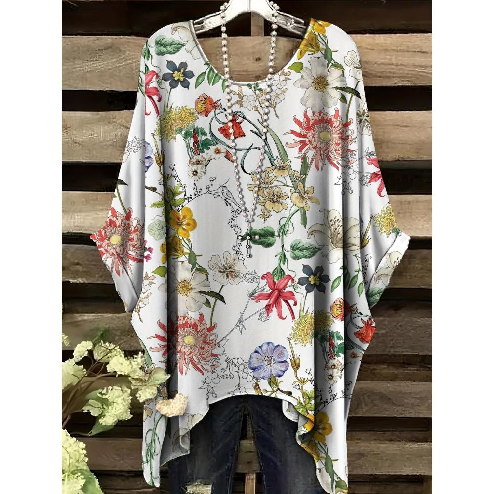 2025 Bohemian Chic Oversized Minimalist Cute Panda Print Irregular Hem Round Neck T-Shirt Stylish and Versatile Machine Washable