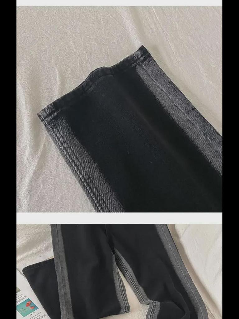 Contrast Color High-Waist Velvet Wide-Leg Jeans - Autumn/Winter Warm Straight-Leg Pants for Women