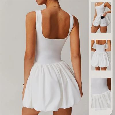 Womens Sports Dress Anti-Exposure Running Dress Outdoor Gym Tennis Skirt With Pockets Baseball Dress