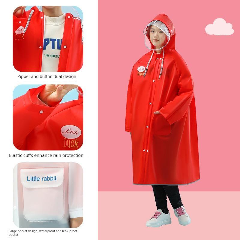 New Style Children's Raincoat for Boys and Girls, Double Brim, Suitable for Primary and Secondary School Students, with Backpack Space, Long Rain