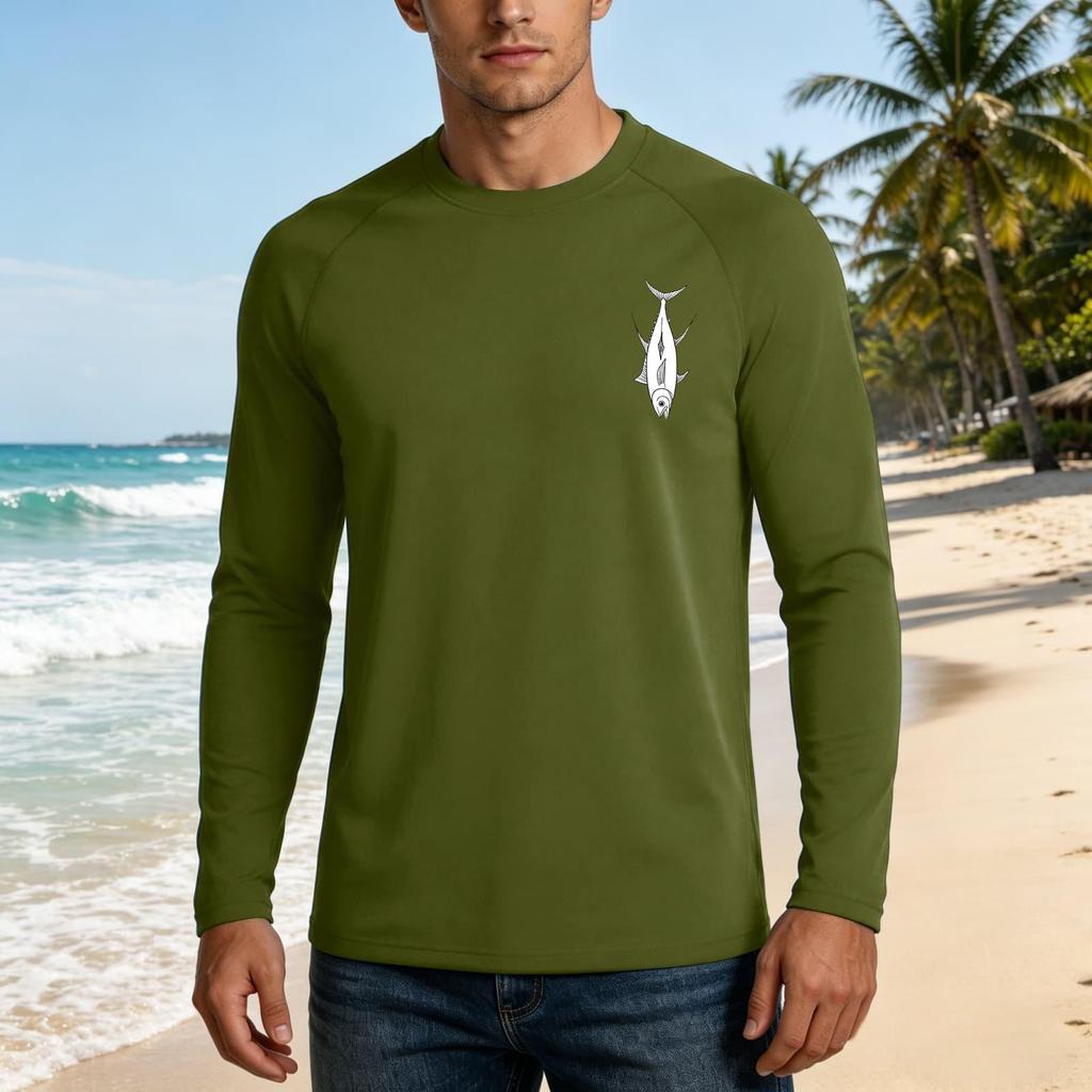 Men's Long Sleeve UPF 50 Plus Sun Protection Shirt Basic Breathable Loose Fit Outdoor Casual T-Shirt with Quick Dry Cooling Fabric