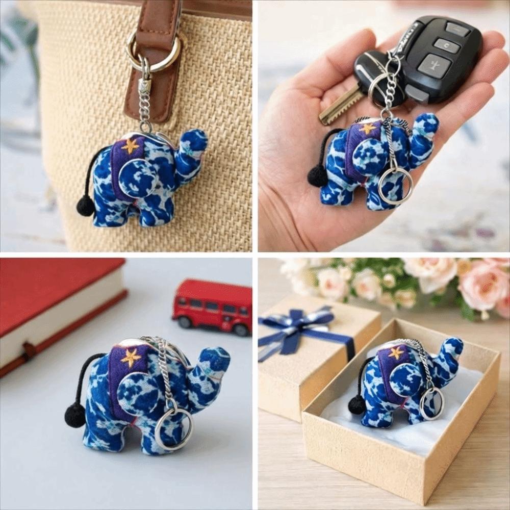 Blue Thai Fabric Elephant Keychain Diy Handmade Plush Pendant Random Color Animal Ganesha Keychain Cultural Souvenir