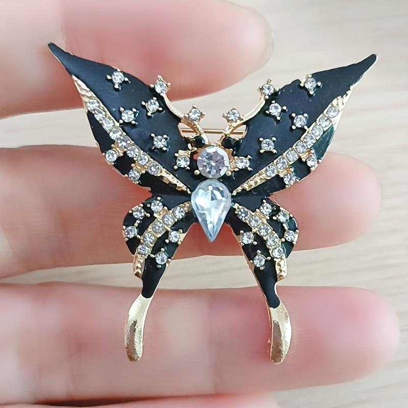1PC Retro Black Butterfly Brooch with Sparkling Embellishments - Elegant Zinc Alloy Brooch чёрный