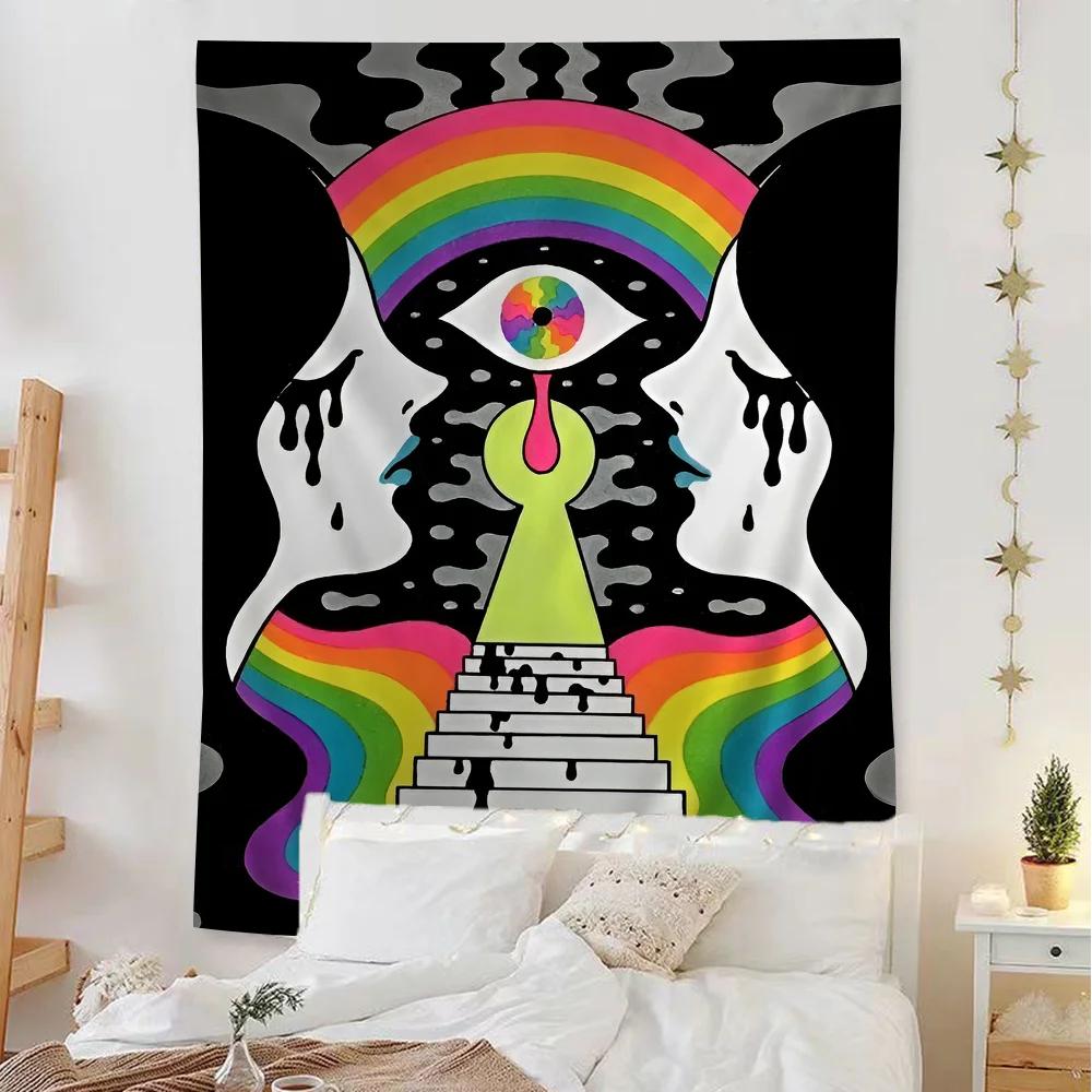 VIKAMA Vintage Bohemian Psychedelic 70s Tapestry Tarot Hippie Wall Decor Tapestry Home Room Decoration