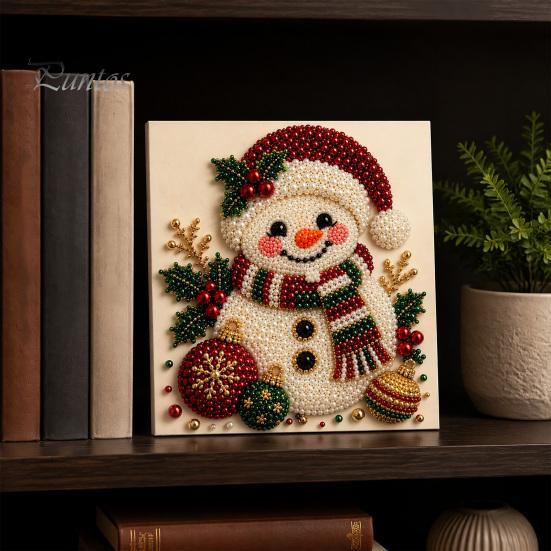 DIY Faux Pearl Art Crafts Christmas Kit, Santa Snowy Cottage Painting Kits for Adults 3D Bead Craft Set Adults, Home Winter Holiday Wall Decor Indoor