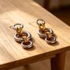 Punk Mixed Two Tone Multi Ring Splicing Drop Earrings PVD Stainless Steel Chain Link Studs 18K Gold Plated Vintage Ear Jewelry