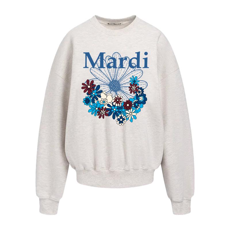 Auf Lager: Unisex-Sweatshirt im koreanischen Stil mit Blumenprint & Buchstaben-Design, Rundhalsausschnitt.