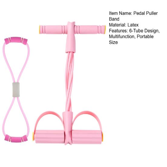 Pedal Resistance Band with Handle 6-Tube Pedal Ankle Puller Elastic Sit-up Pull Rope Men Women Yoga Pedal Workout Band Exercise Equipment