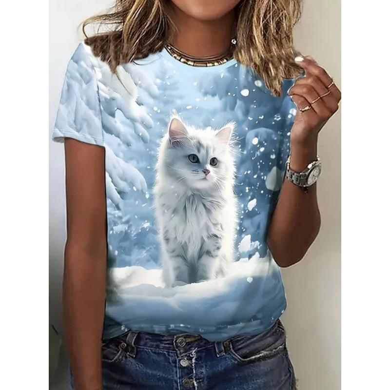 Summer Round Neck 3D Animal Print Top Fashionable Casual Short Sleeved Women's T-shirts