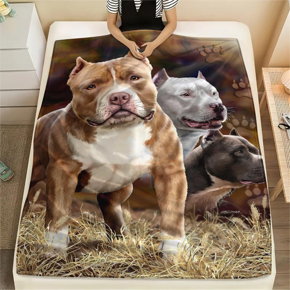 1Pc Pitbull Print Flannel Blanket, High quality Comfortable for All Seasons, Home Decor, Warmth and Comfort, Perfect for Christmas Gifts