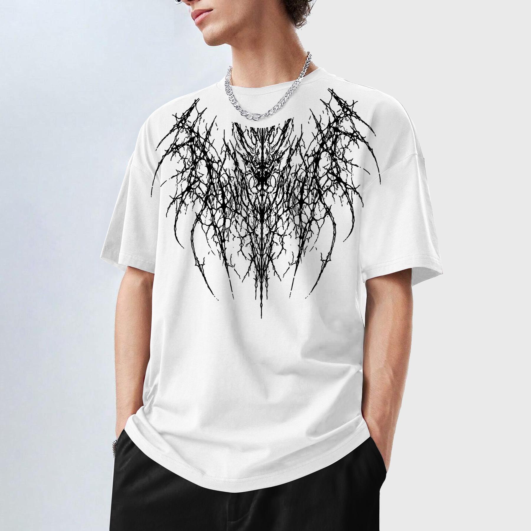 

Dark Punk-Style Thorn-Letter Graffiti Short-Sleeve T-Shirt: High-Street Subculture, Relaxed Fit, Unisex XXL білий