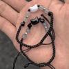 2pcs 2026 Korean Cute Cat Couple Bracelet Natural Moonstone Obsidian Weaving Hand Rope Student Lovers Couple Birthday Gifts