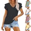 Women's V Neck T Shirt Summer Hollow Casual Ruffle Sleeve Tops Blouse