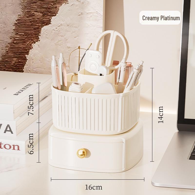 Rotating Desk Organizer: Plastic Pen Holder & Makeup Brush Storage