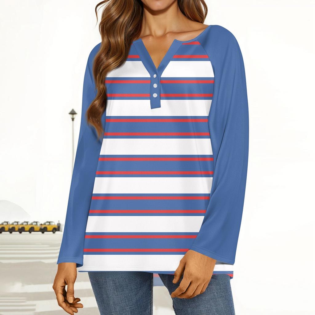 Women's T Shirt Print Button Long Sleeve Daily Weekend Fashion Basic V- Neck Regular Top