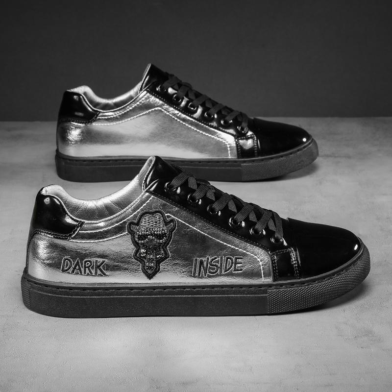 

Мужская повседневная обувь Лакированные лоферы Скейт Мужская крутая обувь для вождения Мужские кроссовки для ходьбы Кроссовки Платье Тренд Новейший Досуг 41 серебряный