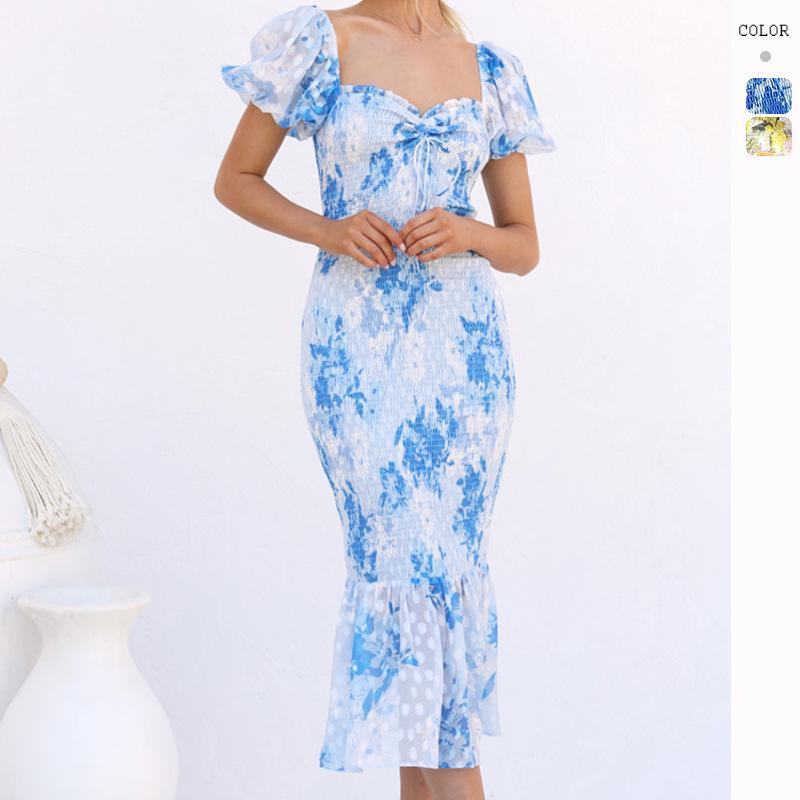 

Женская мода, летняя женская облегающая юбка-русалка с пышными рукавами, повседневные платья