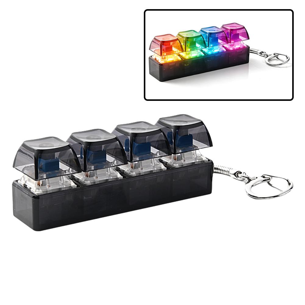 Clavier Mécanique RGB Fidget Toy Porte-clés Clicker Transparent 4 Touches avec LED Dynamiques Jouet Anti-stress pour Décoration de Bureau
