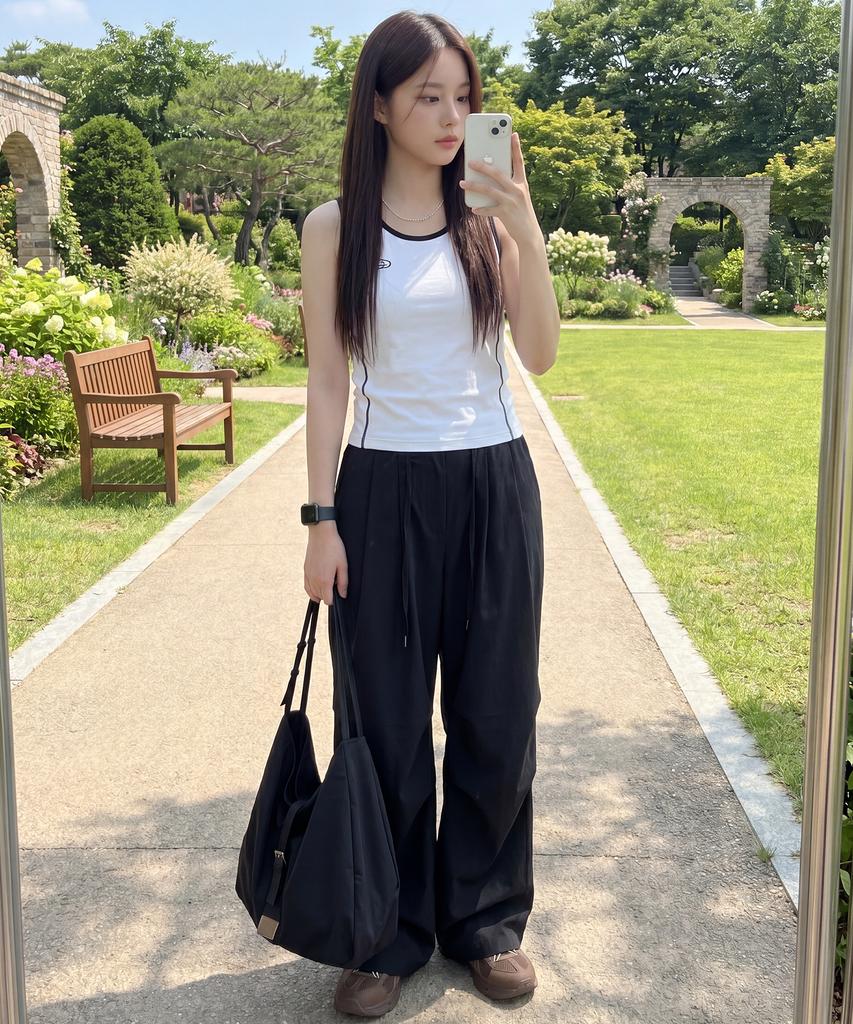 BASIC HOUSE Women'S Breathable Elastic Waist Wide Pants Black