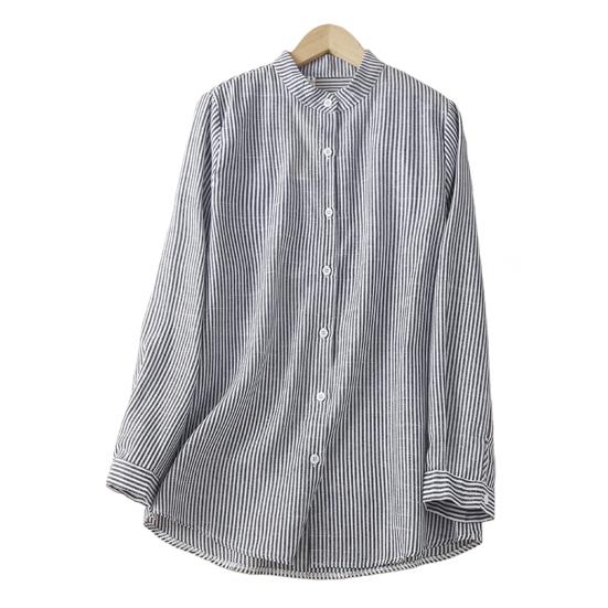 

Женская рубашка с воротником-стойкой, длинным рукавом, однобортная рубашка, вертикальный полосатый принт, свободный крой, офисная женская блузка M синий