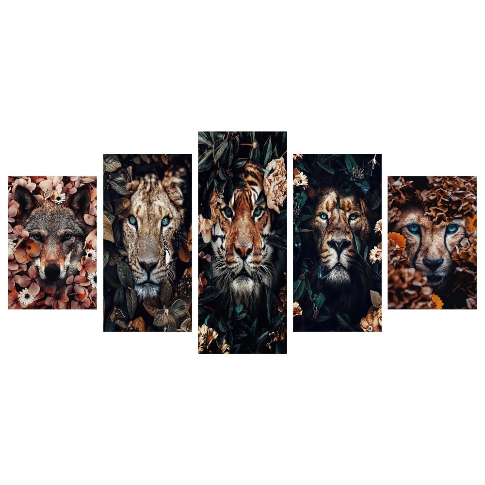 

Flower Leaf Animal Posters Tiger Gorilla Jungle Wall Art Canvas Painting Prints Pictures for Living Room Home Cuadros Decoration 20x35 20x45 20x55cm