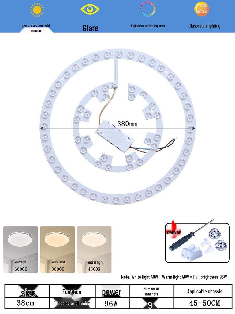 Ceiling LED Light Replacement Panel with Tricolor Changing Beads for Living Rooms