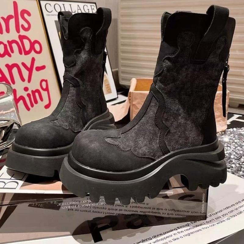 Moda Platforma Damskie Botki na Kostkę Wysokie Obcasy Projektanckie Buty Jesienne Krótkie Botki 2025 Botki Chelsea Moda Gotycka Do Chodzenia Mujer Zapatos