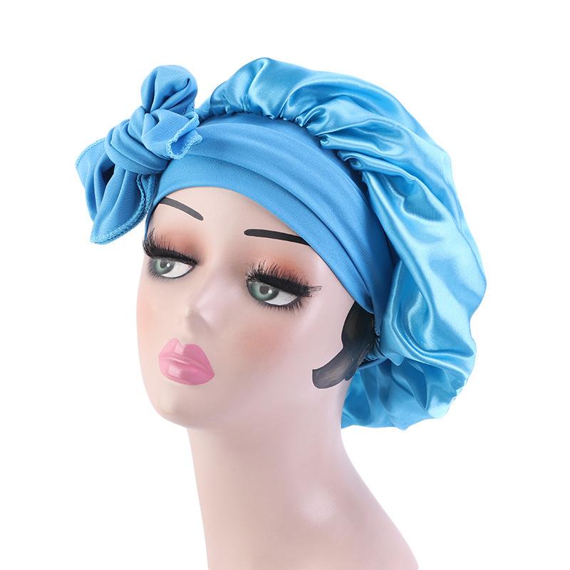 Hot-selling imitation silk wide-brimmed nightcap, satin streamer round hat, hair care headscarf hat