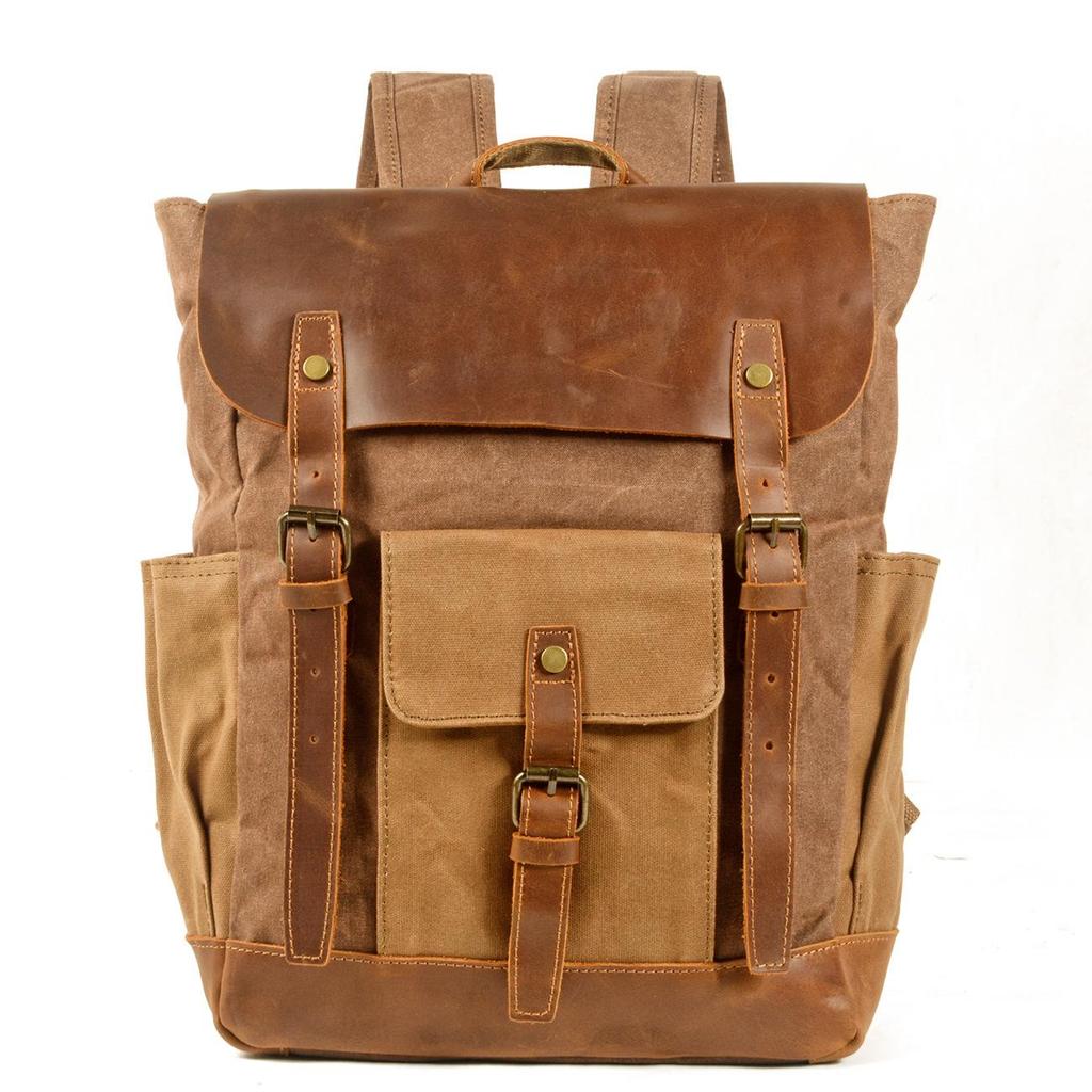 Retro Canvas & Leather Waterproof Unisex Backpack